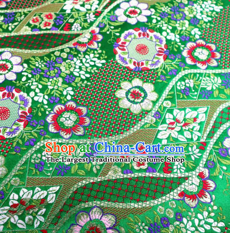 Japanese Traditional Green Brocade Cloth Kimono Belt Classical Flowers Pattern Tapestry Satin Material Asian Top Quality Nishijin Fabric