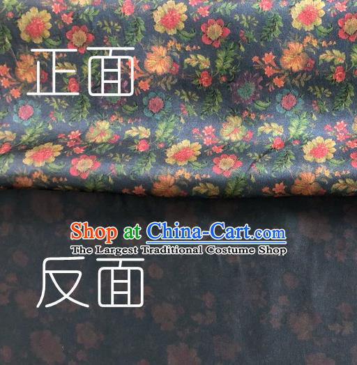 Chinese Classical Flowers Pattern Navy Watered Gauze Asian Top Quality Silk Material Hanfu Dress Brocade Cheongsam Cloth Fabric