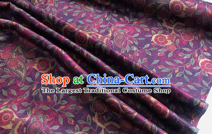 Chinese Classical Cashew Pattern Purple Watered Gauze Asian Top Quality Silk Material Hanfu Dress Brocade Cheongsam Cloth Fabric