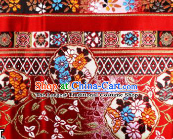 Top Quality Japanese Kimono Classical Flowers Pattern Red Tapestry Satin Material Asian Traditional Brocade Nishijin Cloth Fabric