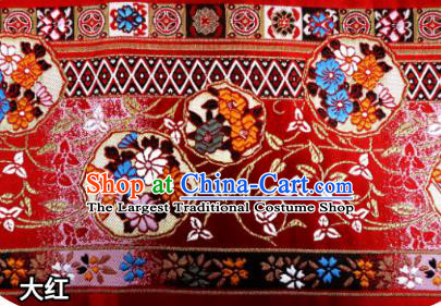 Top Quality Japanese Kimono Classical Flowers Pattern Red Tapestry Satin Material Asian Traditional Brocade Nishijin Cloth Fabric