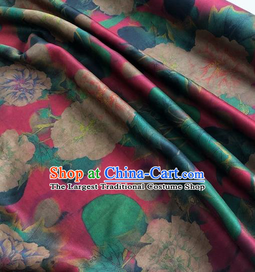 Chinese Classical Hibiscus Pattern Red Watered Gauze Asian Top Quality Silk Material Hanfu Dress Brocade Cheongsam Cloth Fabric
