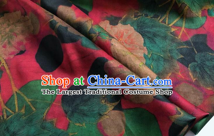 Chinese Classical Hibiscus Pattern Red Watered Gauze Asian Top Quality Silk Material Hanfu Dress Brocade Cheongsam Cloth Fabric