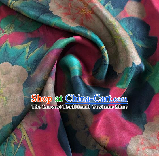 Chinese Classical Hibiscus Pattern Red Watered Gauze Asian Top Quality Silk Material Hanfu Dress Brocade Cheongsam Cloth Fabric