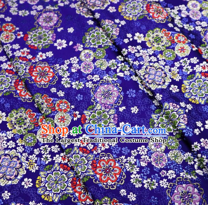 Japanese Traditional Cherry Blossom Pattern Royalblue Brocade Asian Top Quality Nishijin Material Cloth Kimono Belt Tapestry Satin Fabric