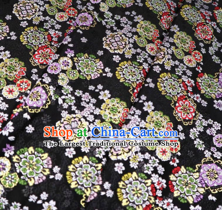 Japanese Traditional Cherry Blossom Pattern Black Brocade Asian Top Quality Nishijin Material Cloth Kimono Belt Tapestry Satin Fabric