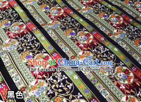 Top Quality Japanese Kimono Classical Flowers Pattern Black Tapestry Satin Material Asian Traditional Brocade Nishijin Cloth Fabric