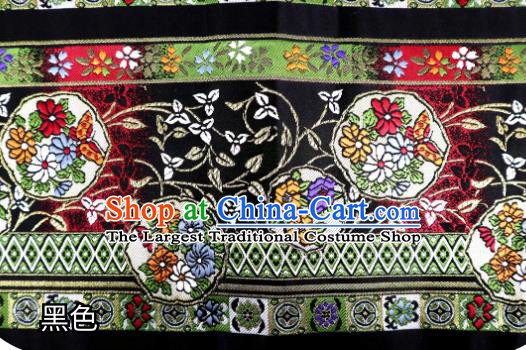 Top Quality Japanese Kimono Classical Flowers Pattern Black Tapestry Satin Material Asian Traditional Brocade Nishijin Cloth Fabric