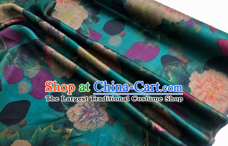 Chinese Classical Hibiscus Pattern Green Watered Gauze Asian Top Quality Silk Material Hanfu Dress Brocade Cheongsam Cloth Fabric