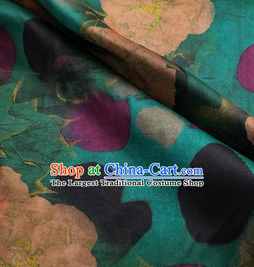 Chinese Classical Hibiscus Pattern Green Watered Gauze Asian Top Quality Silk Material Hanfu Dress Brocade Cheongsam Cloth Fabric