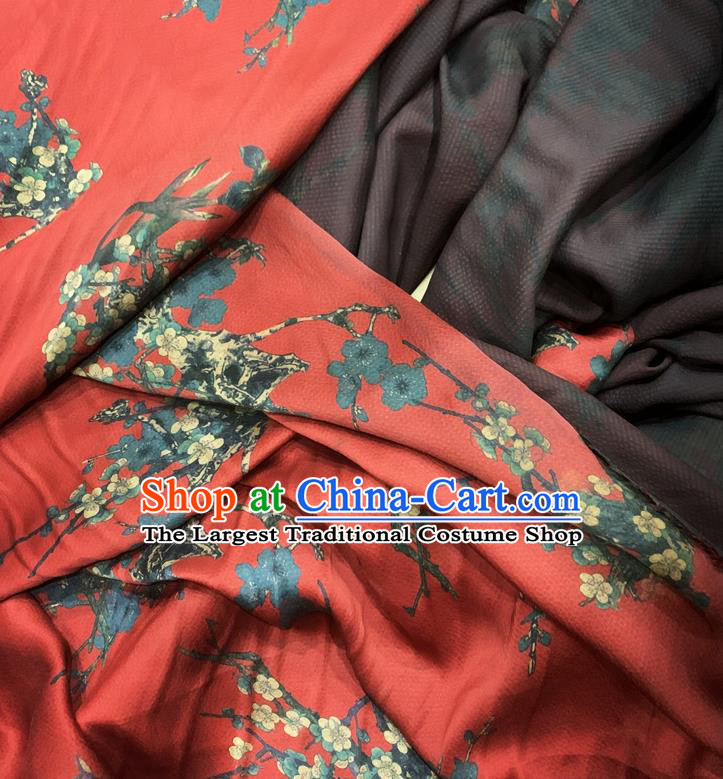 Chinese Classical Plum Orchid Pattern Red Watered Gauze Asian Top Quality Silk Material Cloth Hanfu Dress Fabric