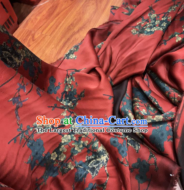 Chinese Classical Plum Orchid Pattern Red Watered Gauze Asian Top Quality Silk Material Cloth Hanfu Dress Fabric