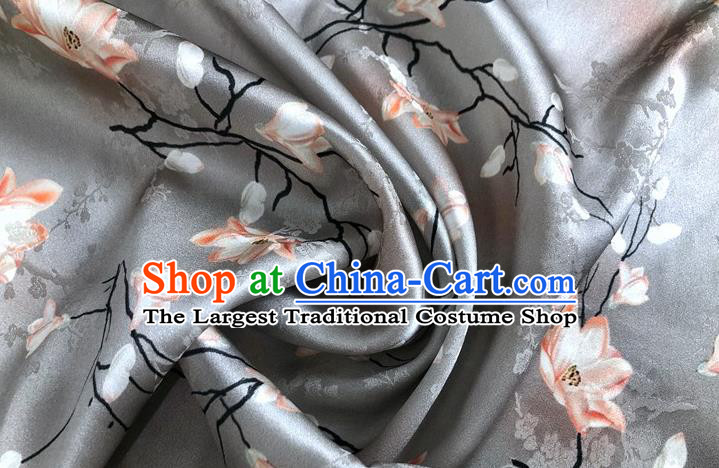Chinese Classical Magnolia Pattern Grey Watered Gauze Asian Top Quality Silk Material Hanfu Dress Brocade Cheongsam Cloth Fabric
