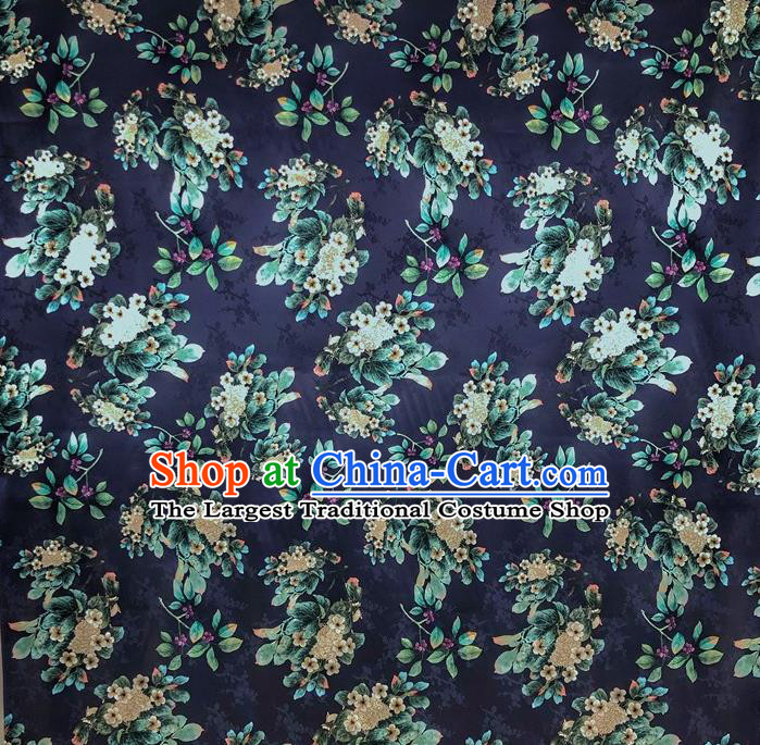 Chinese Classical Waxberry Flowers Pattern Navy Watered Gauze Asian Top Quality Silk Material Hanfu Dress Brocade Cheongsam Cloth Fabric