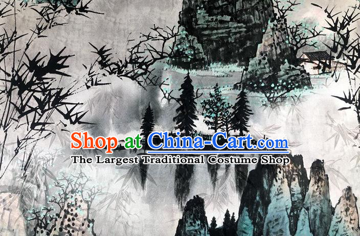 Chinese Classical Ink Painting Pattern Watered Gauze Asian Top Quality Silk Material Hanfu Dress Brocade Cheongsam Cloth Fabric