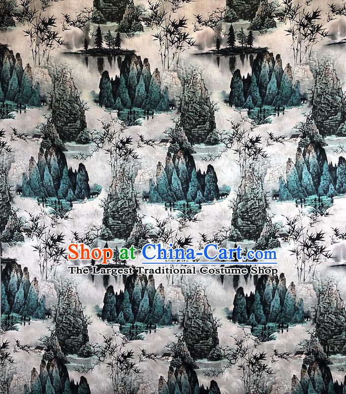 Chinese Classical Ink Painting Pattern Watered Gauze Asian Top Quality Silk Material Hanfu Dress Brocade Cheongsam Cloth Fabric