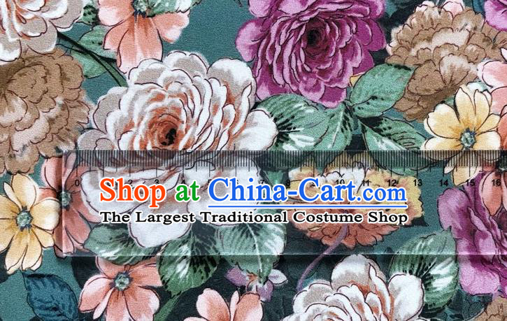 Chinese Classical Hundred Flowers Pattern Light Green Watered Gauze Asian Top Quality Silk Material Hanfu Dress Brocade Cheongsam Cloth Fabric