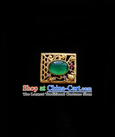 Chinese Classical Cheongsam Chrysoprase Brooch Traditional Hanfu Accessories Handmade Breastpin for Women