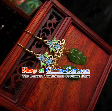 Chinese Handmade Blueing Earrings Traditional Hanfu Ear Jewelry Accessories Jade Leaf Eardrop for Women