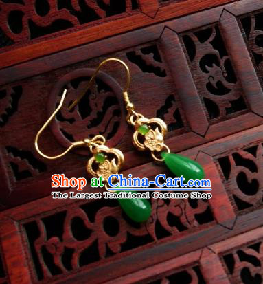 Chinese Handmade Green Aventurine Earrings Traditional Hanfu Ear Jewelry Accessories Eardrop for Women