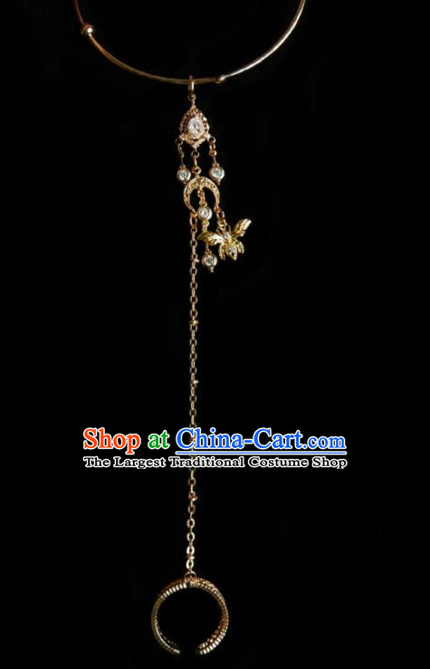Chinese Handmade Golden Bracelet Traditional Hanfu Jewelry Accessories Crystal Tassel Bangle for Women