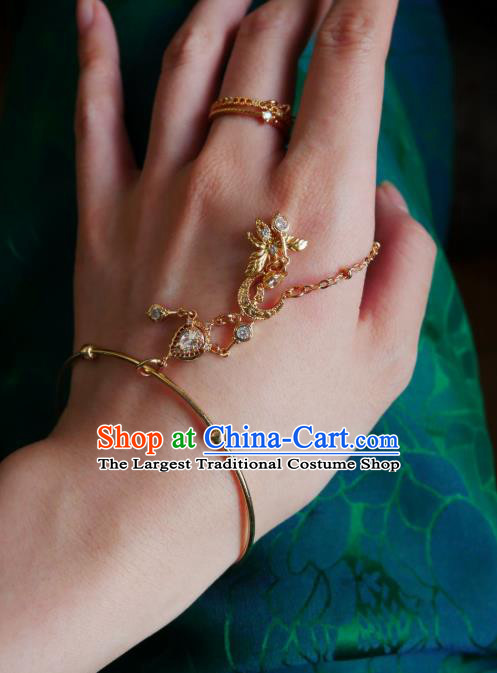 Chinese Handmade Golden Bracelet Traditional Hanfu Jewelry Accessories Crystal Tassel Bangle for Women