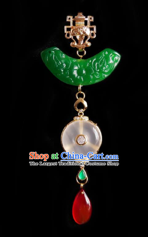 Chinese Classical Cheongsam Brass Brooch Traditional Hanfu Accessories Handmade Jade Breastpin Pendant for Women
