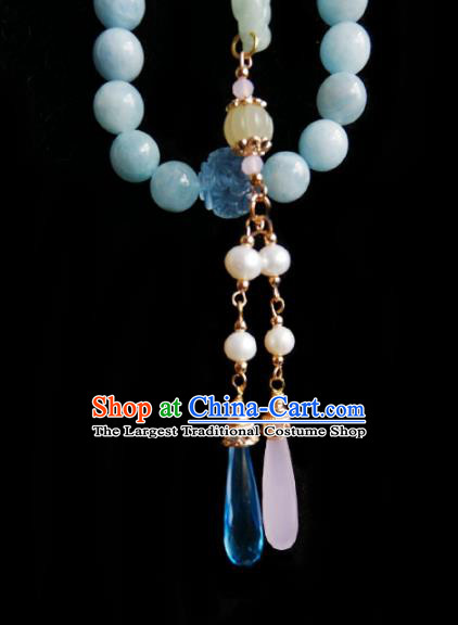 Chinese Classical Cheongsam Blue Beads Brooch Traditional Hanfu Accessories Handmade Qing Dynasty Court Breastpin Pendant for Women