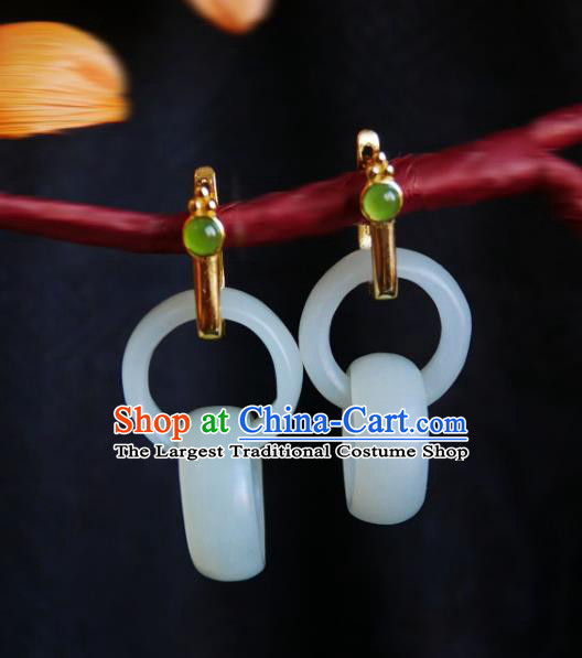 Chinese Handmade Jade Rings Earrings Traditional Hanfu Ear Jewelry Accessories Ancient Princess Eardrop for Women