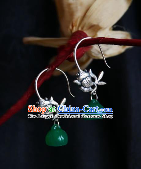 Chinese Handmade Jade Lotus Seedpod Earrings Traditional Hanfu Ear Jewelry Accessories Ancient Princess Golden Eardrop for Women