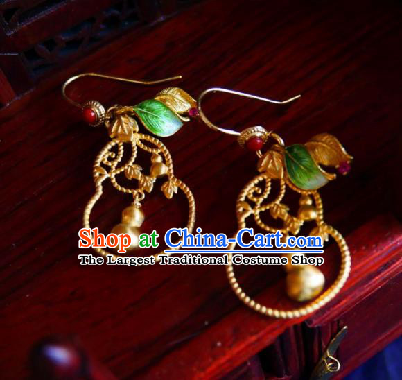 Chinese Handmade Golden Cucurbit Earrings Traditional Hanfu Ear Jewelry Accessories Ancient Princess Eardrop for Women