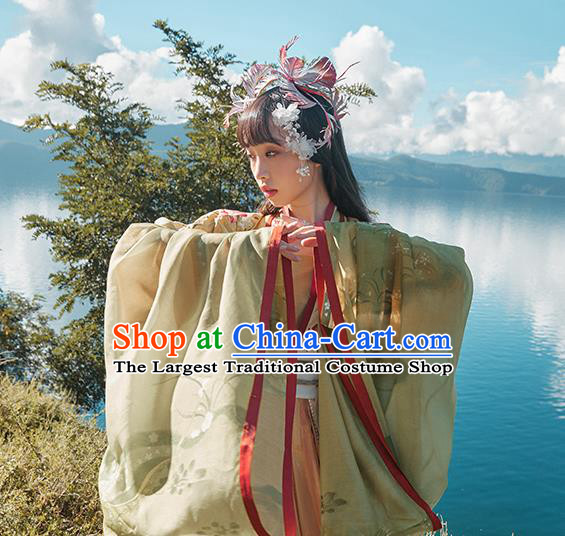 Traditional Chinese Song Dynasty Patrician Lady Garment Ancient Embroidered Hanfu Costumes Cloak Top Blouse and Skirt for Women