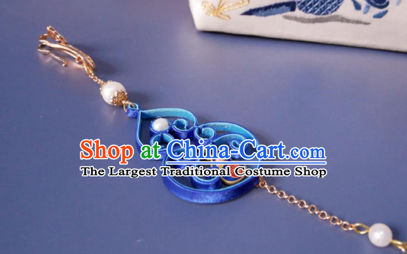 Chinese Classical Cheongsam Blue Silk Cucurbit Brooch Traditional Hanfu Accessories Handmade Aventurine Tassel Breastpin Pendant for Women