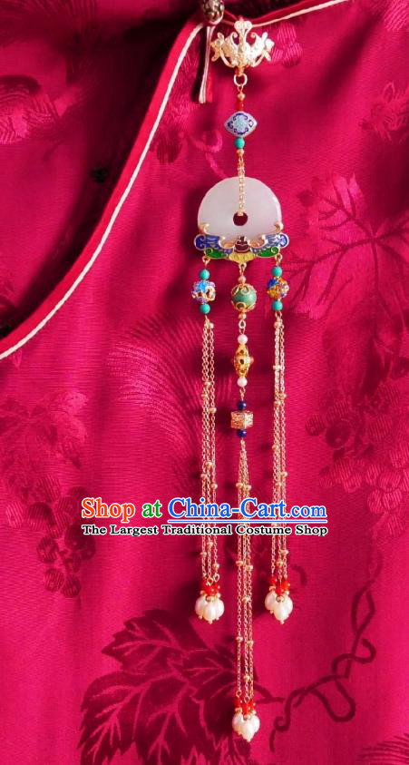 Chinese Classical Cheongsam Jade Ring Brooch Traditional Hanfu Accessories Handmade Cloisonne Breastpin Pendant for Women