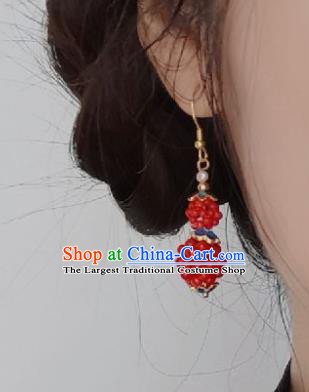 Chinese Handmade Qing Dynasty Earrings Traditional Hanfu Ear Jewelry Accessories Classical Red Coral Eardrop for Women