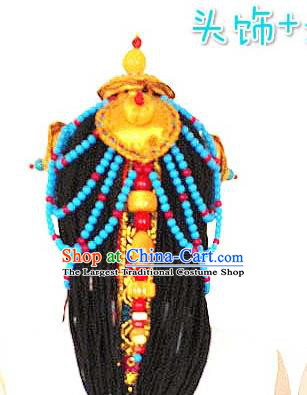 Chinese Traditional Tibetan Nationality Wedding Hair Clasp Decoration Handmade Zang Ethnic Headdress Bride Hair Accessories for Women