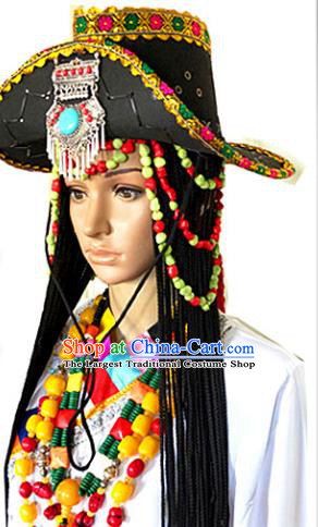 Chinese Traditional Tibetan Nationality Hat Decoration Handmade Zang Ethnic Headdress Stage Show Headwear for Women