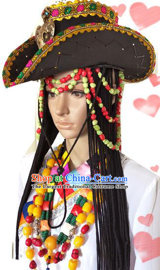 Chinese Traditional Tibetan Nationality Folk Dance Hat Decoration Handmade Zang Ethnic Headdress Stage Show Headwear for Women