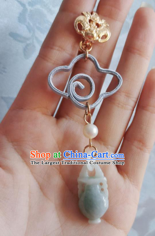 Chinese Classical Grey Silk Cloud Brooch Traditional Hanfu Cheongsam Accessories Handmade Jade Vase Breastpin Pendant for Women