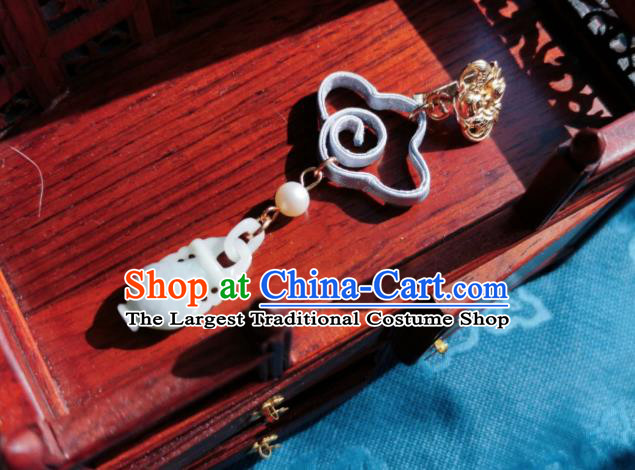 Chinese Classical Grey Silk Cloud Brooch Traditional Hanfu Cheongsam Accessories Handmade Jade Vase Breastpin Pendant for Women