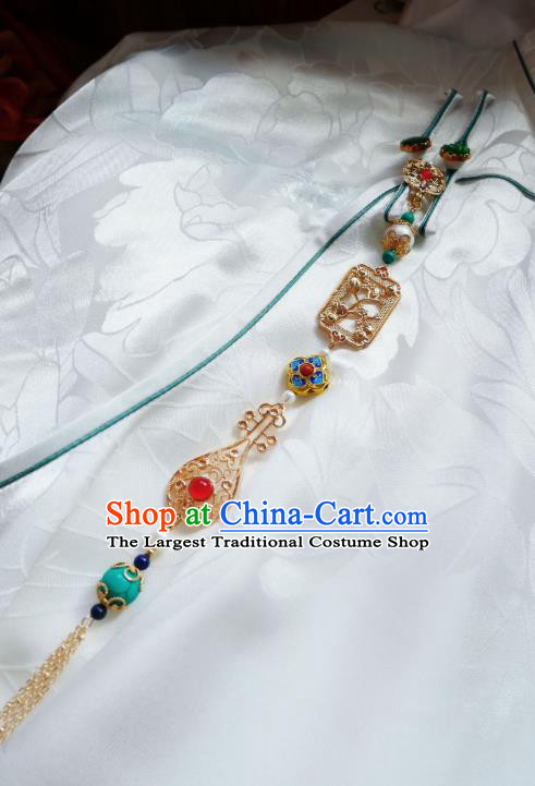 Chinese Classical Carving Plum Brooch Traditional Hanfu Cheongsam Accessories Handmade Golden Lute Tassel Breastpin Pendant for Women