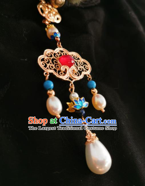 Chinese Classical Blueing Lotus Brooch Traditional Hanfu Cheongsam Accessories Handmade Agate Breastpin Pendant for Women
