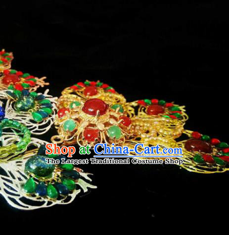 Handmade Chinese Golden Beads Hairpins Traditional Hanfu Hair Accessories Ancient Qing Dynasty Court Agate Hair Clip for Women