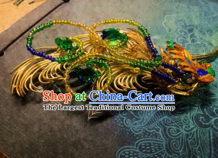 Handmade Chinese Beads Phoenix Hairpins Traditional Hanfu Hair Accessories Ancient Qing Dynasty Court Gems Hair Clip for Women