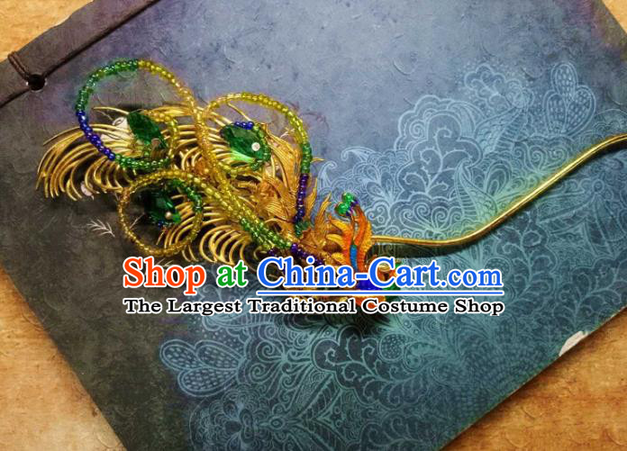 Handmade Chinese Beads Phoenix Hairpins Traditional Hanfu Hair Accessories Ancient Qing Dynasty Court Gems Hair Clip for Women