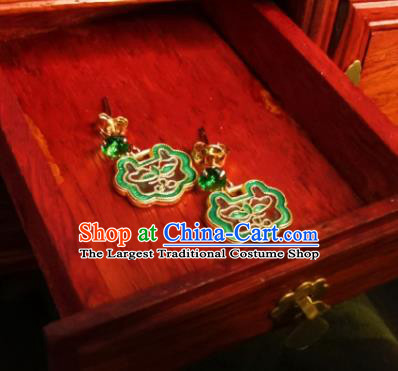 Chinese Handmade Qing Dynasty Green Cloud Earrings Traditional Hanfu Ear Jewelry Accessories Classical Court Blueing Eardrop for Women