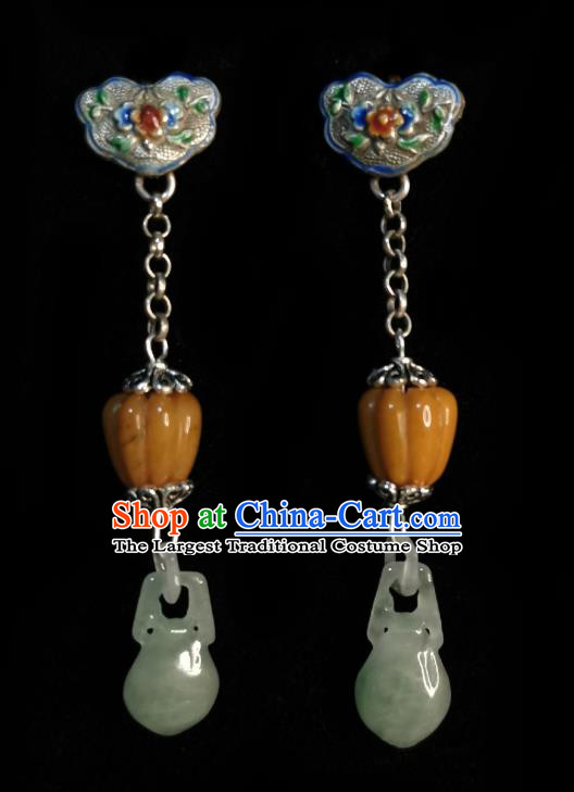 Chinese Handmade Court Jade Vase Earrings Traditional Hanfu Ear Jewelry Accessories Classical Cloisonne Eardrop for Women