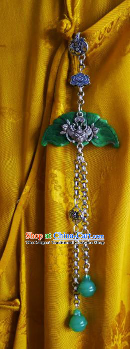 Chinese Classical Silver Bat Brooch Traditional Hanfu Cheongsam Accessories Handmade Jade Tassel Breastpin Pendant for Women