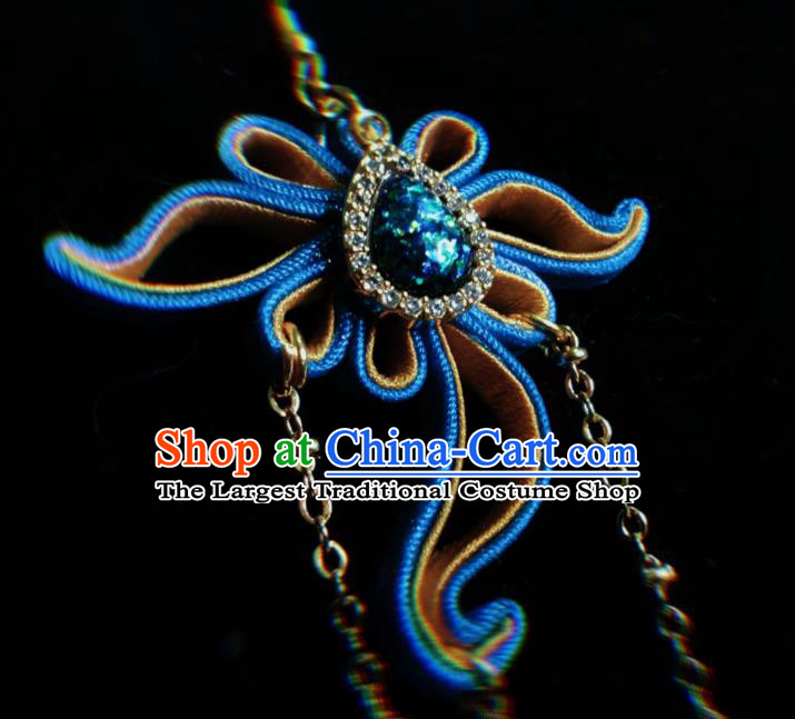 Chinese Handmade Green Stone Earrings Traditional Hanfu Ear Jewelry Accessories Classical Silk Flower Tassel Eardrop for Women