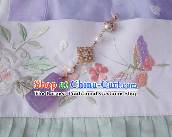 Chinese Classical Pink Chalcedony Brooch Traditional Hanfu Accessories Handmade Cheongsam Breastpin Pendant for Women